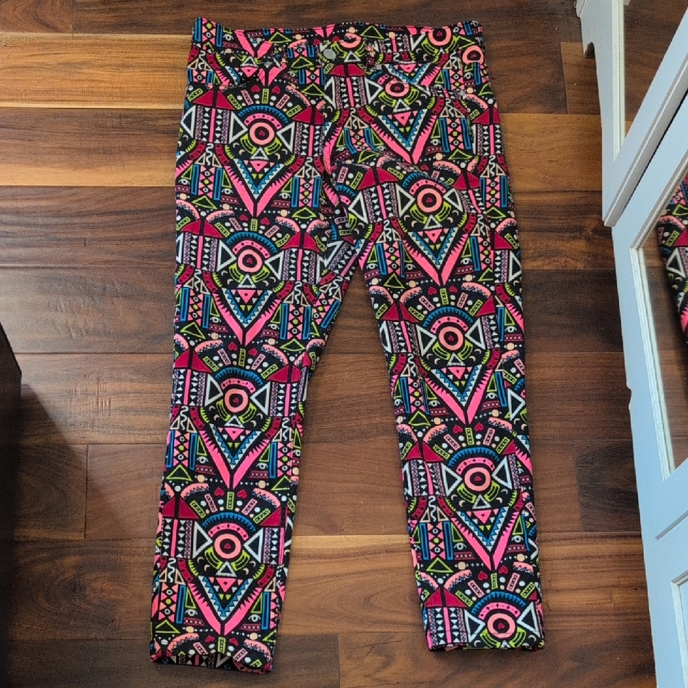 H&M Geometric Jeans Neon Pink, Blue, Black